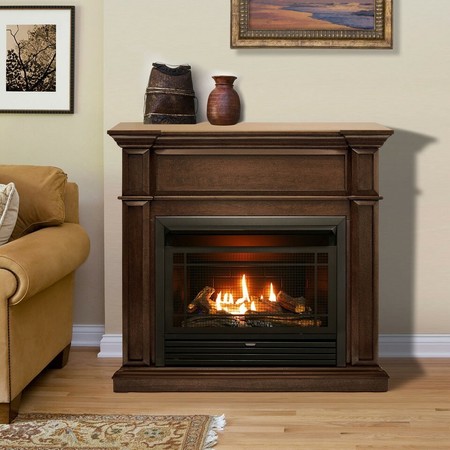 DULUTH FORGE Dual Fuel Ventless Gas Fireplace With Mantel - 26,000 Btu, Remote DFS-300R-3G